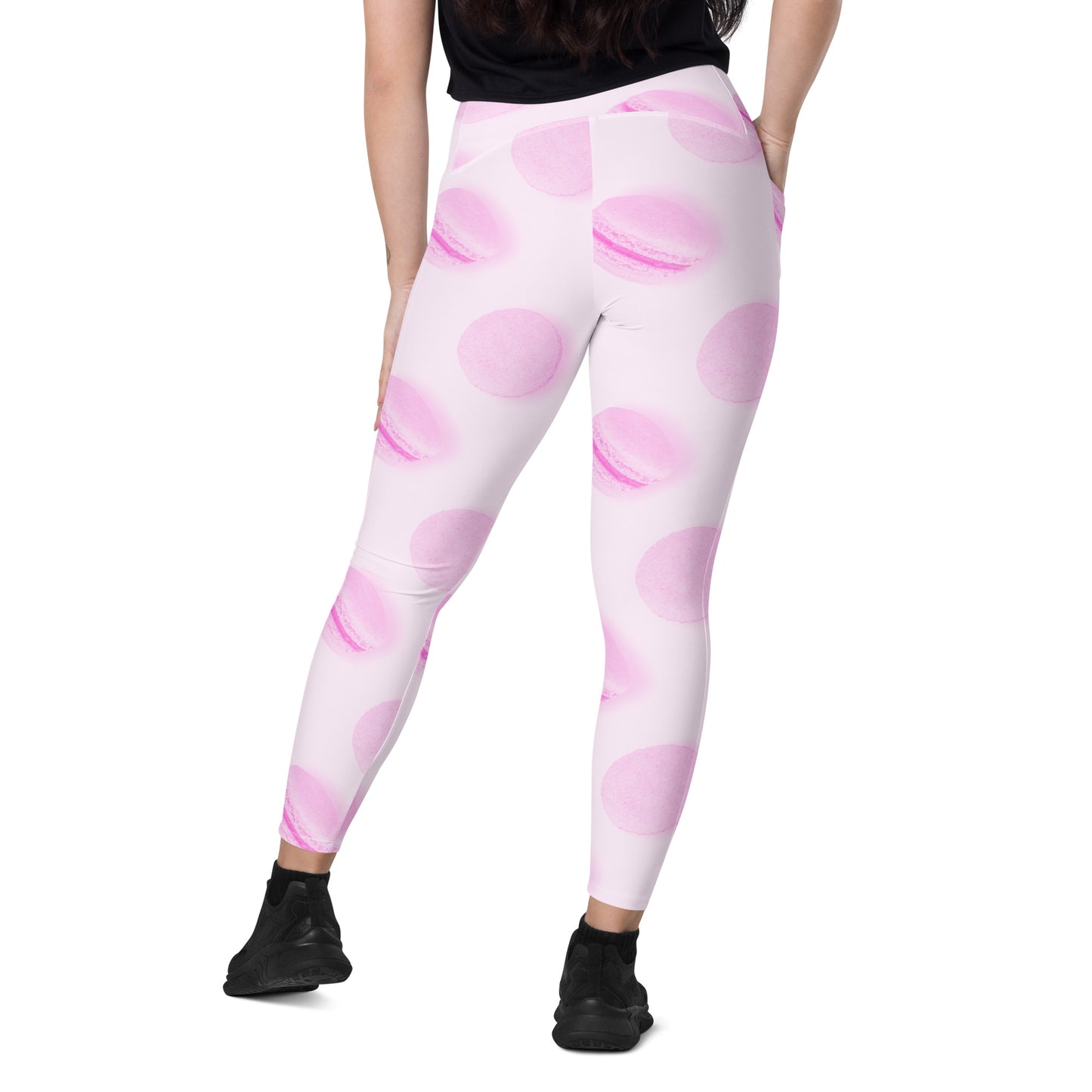 Rosé Macaron Women's Recycled Crossover Leggings With Pockets - FLAKOUT