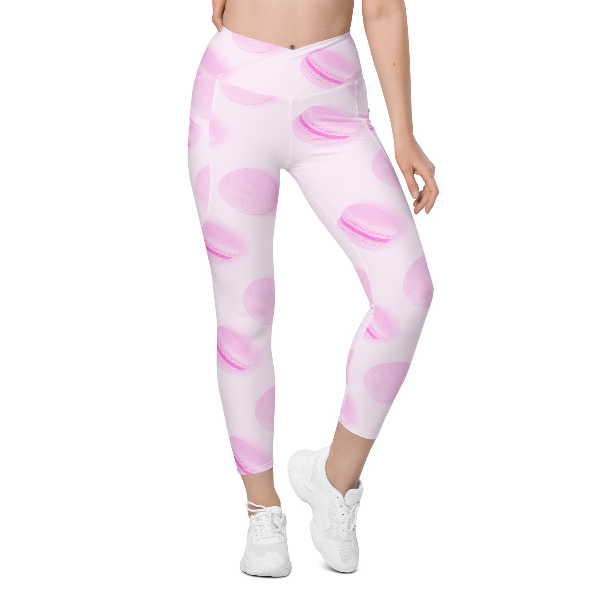 Rosé Macaron Women's Recycled Crossover Leggings With Pockets - FLAKOUT