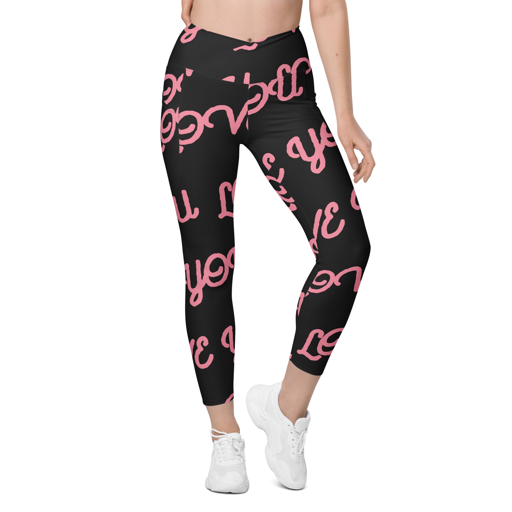 Love You Women's Recycled Crossover Leggings With Pockets - FLAKOUT