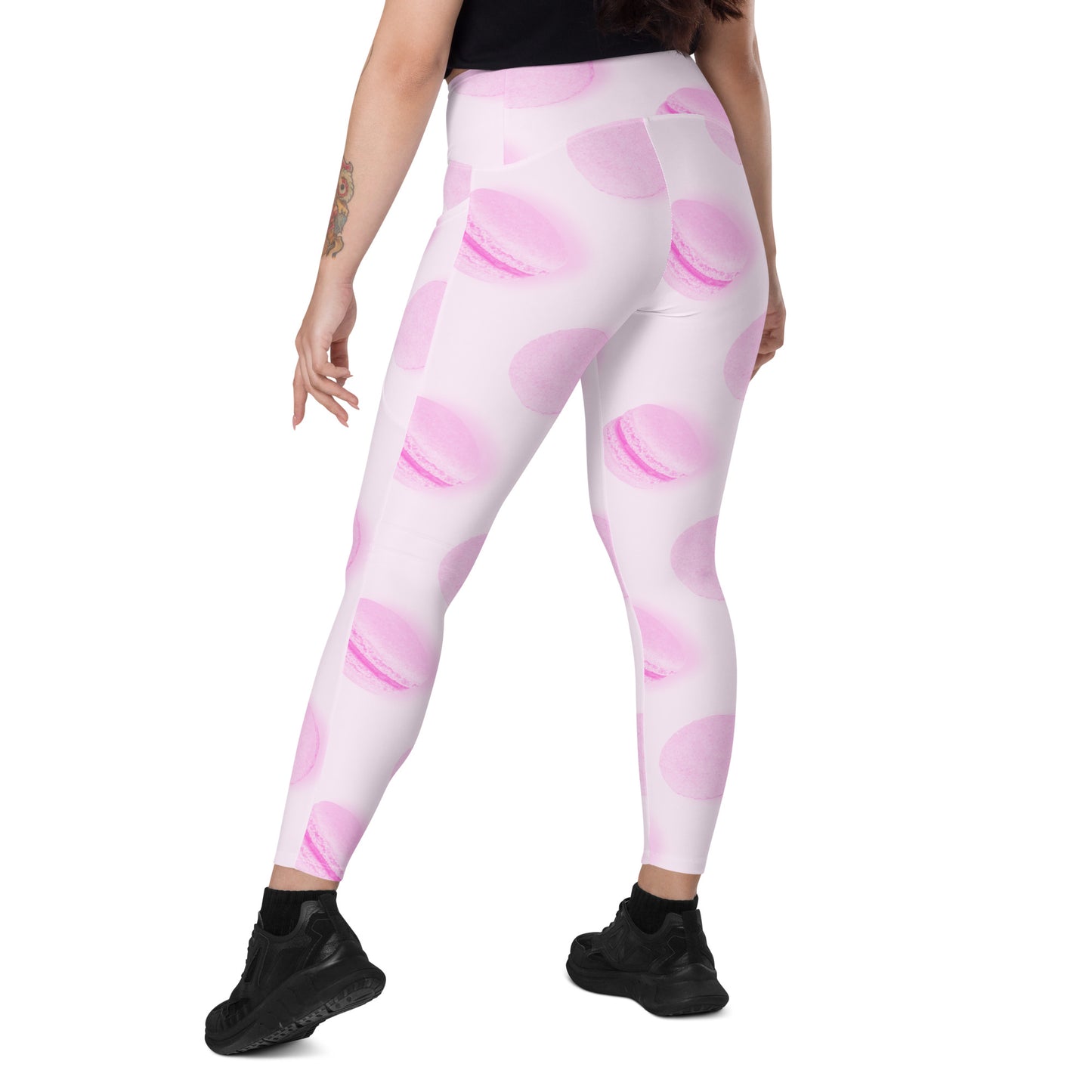 Rosé Macaron Women's Recycled Crossover Leggings With Pockets - FLAKOUT