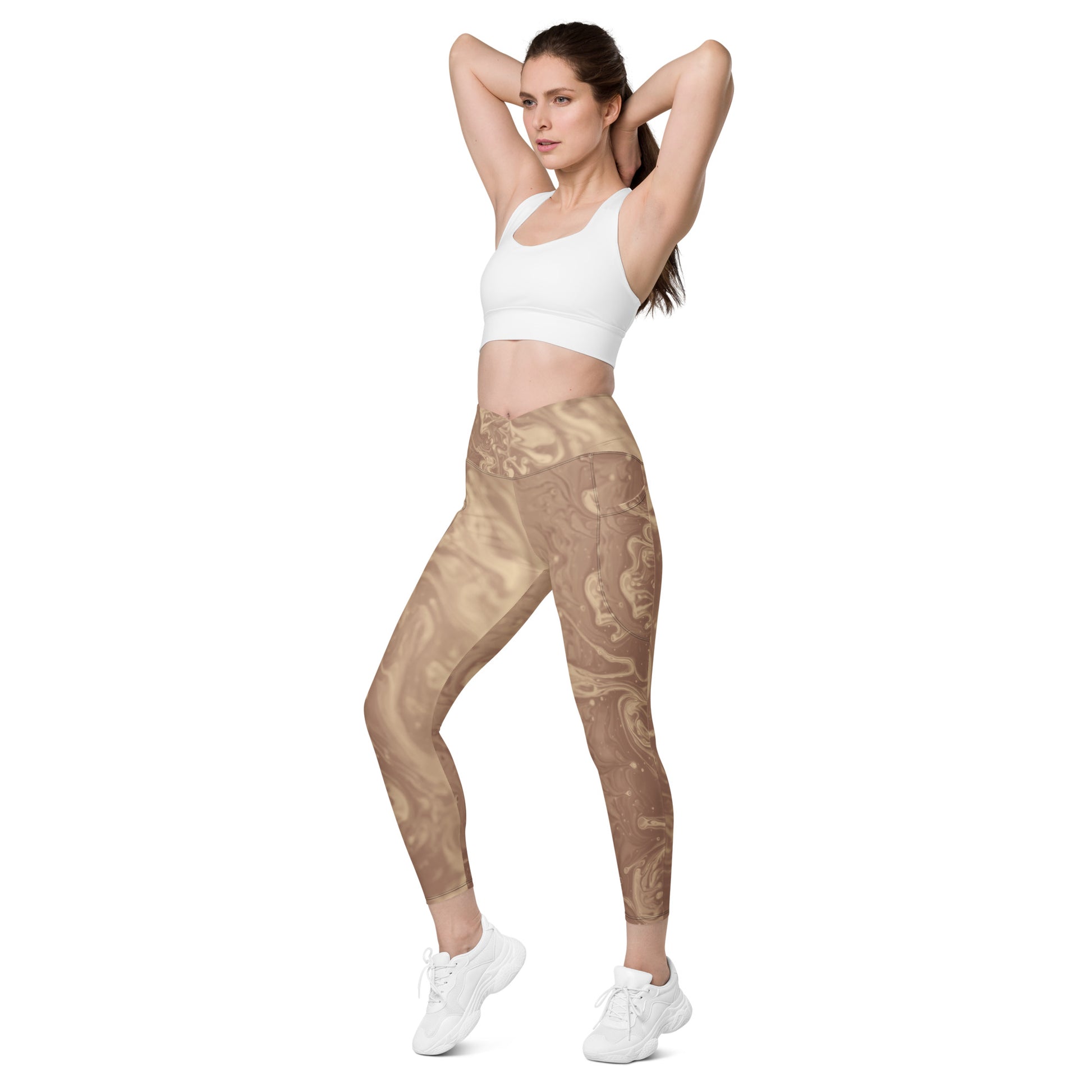 Liquid Beige Women's Recycled Crossover Leggings With Pockets - FLAKOUT