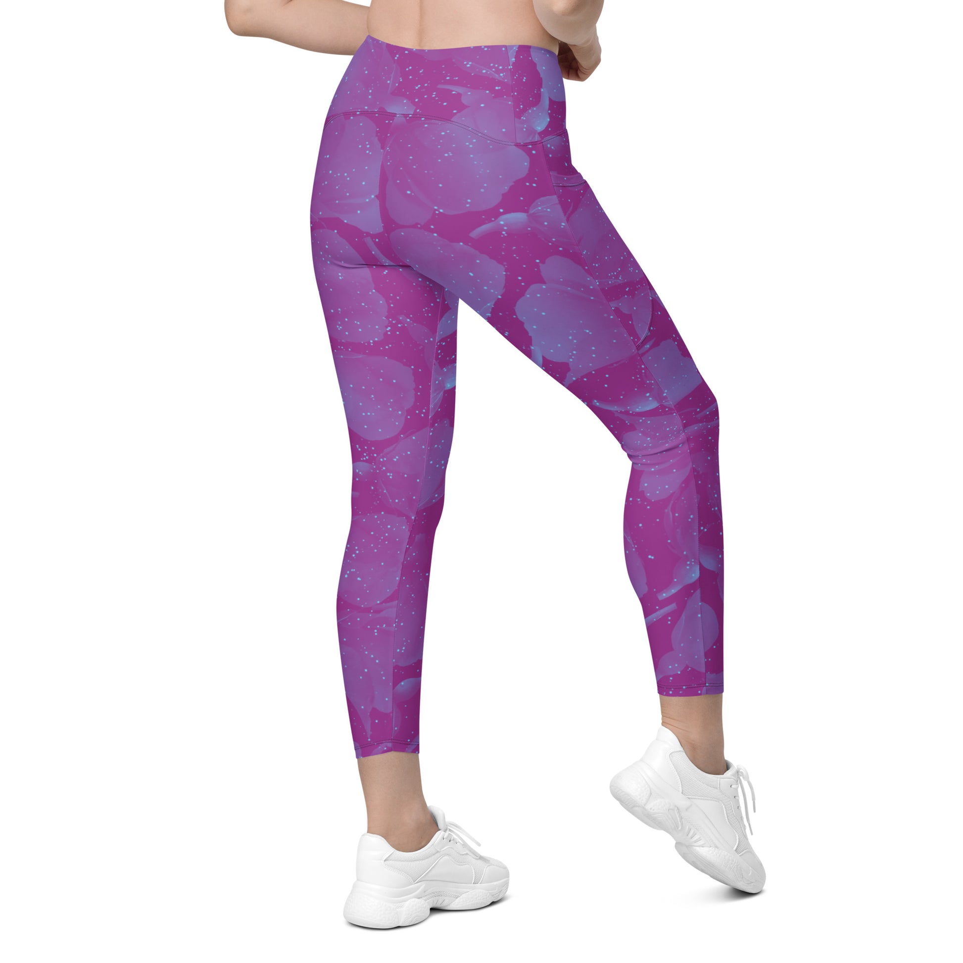 Night Flowers Women's Recycled Crossover Leggings With Pockets - FLAKOUT