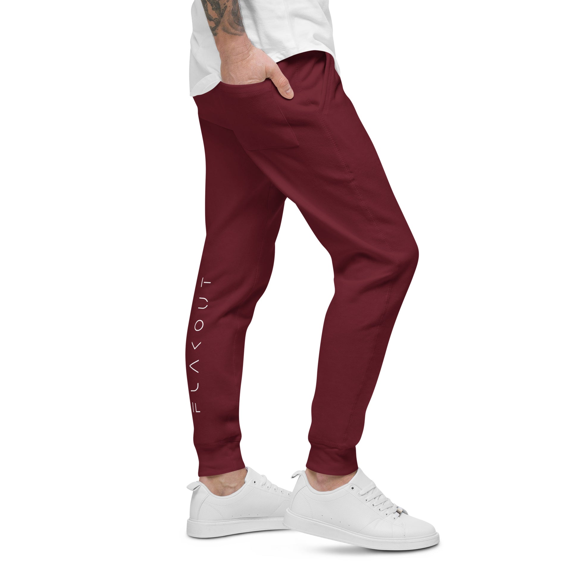 FLAKOUT Logo Back Leg Unisex Fleece Sweatpants - Maroon - FLAKOUT