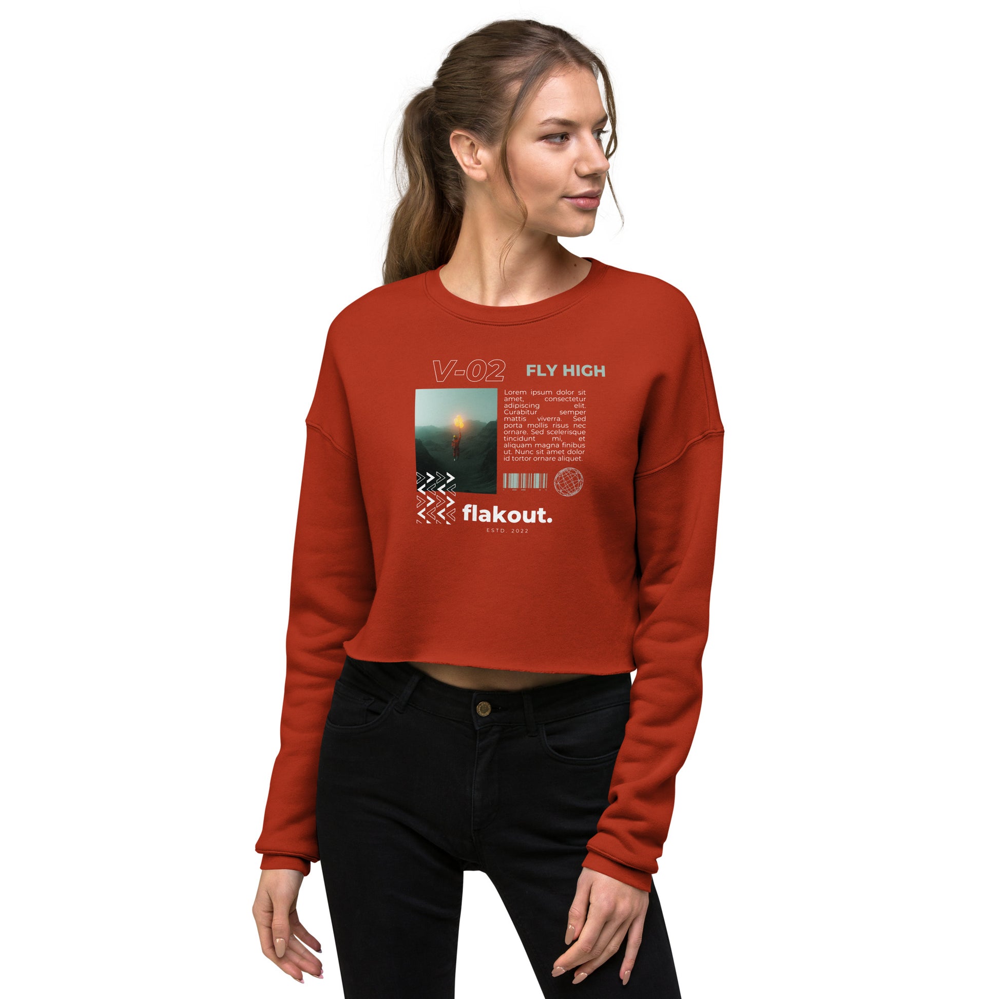 Fly High Voyager Women's Crop Sweatshirt - Brick - FLAKOUT