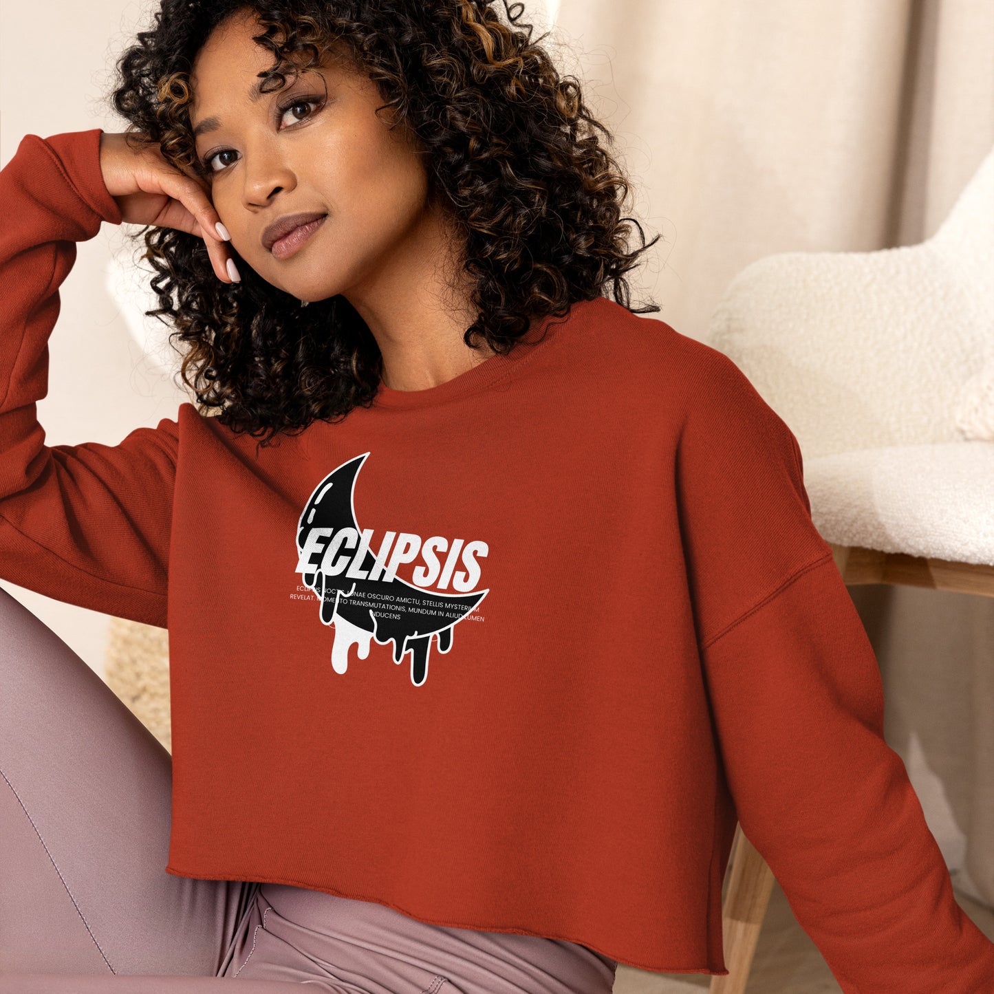 Lunar Eclipsis Women's Crop Sweatshirt - Brick - FLAKOUT