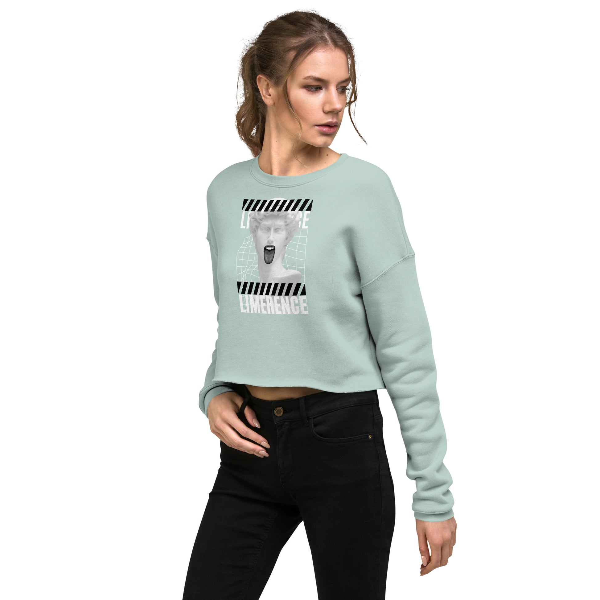 Limerence Women's Crop Sweatshirt - Dusty Blue - FLAKOUT