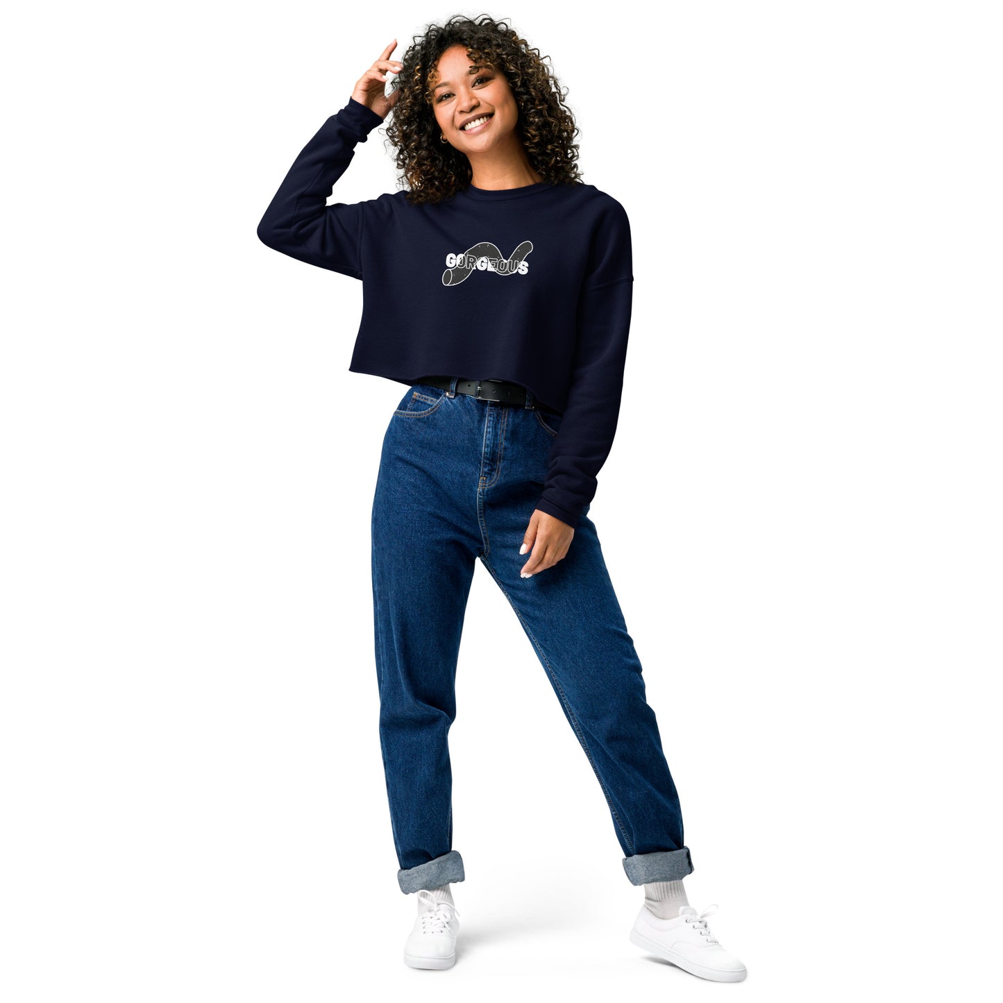 Gorgeous Opullent Allure Women's Crop Sweatshirt - Navy - FLAKOUT