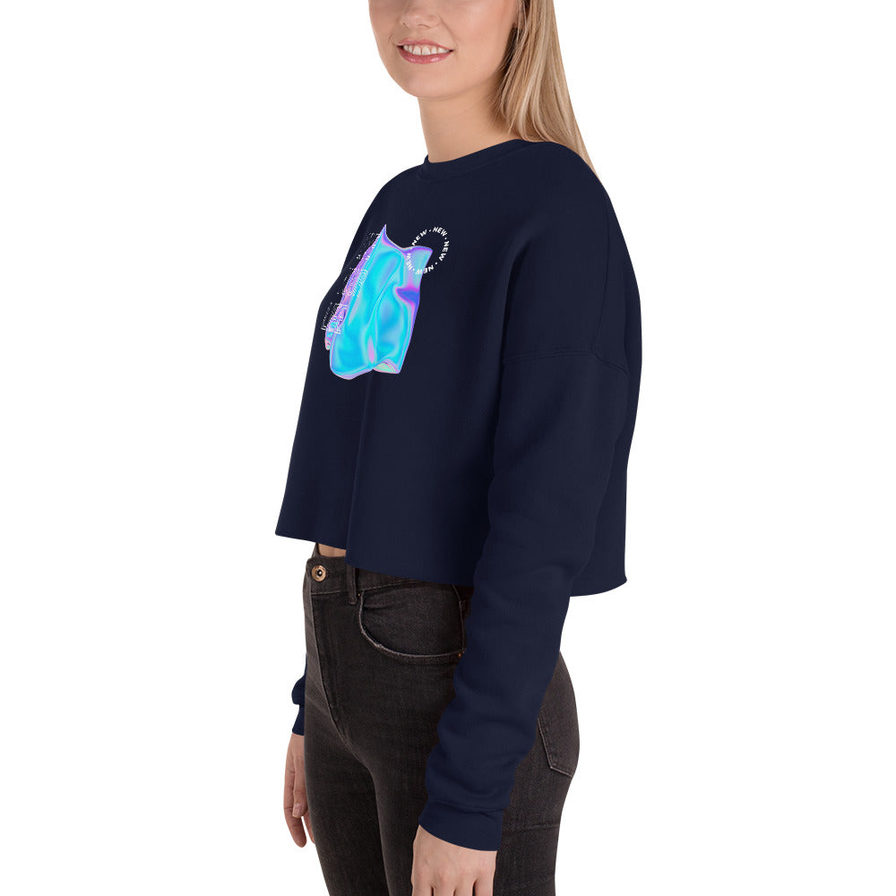 Vivid Existence Live Your Life Women's Crop Sweatshirt - Navy - FLAKOUT